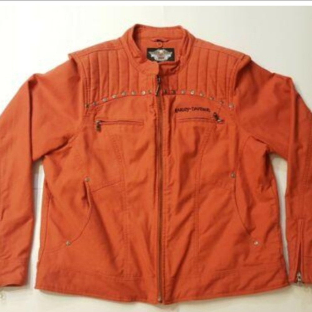 HARLEY DAVIDSON WOMEN'S CHEYENNE (ORANGE CANVAS) JACKET. 97501-10VW SIZE LARGE.